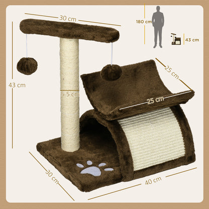 Cat Tree, Cat Tower for Kittens with Rotatable Top Bar, Sisal Scratching Post, Tunnel, Dangling Balls - Brown