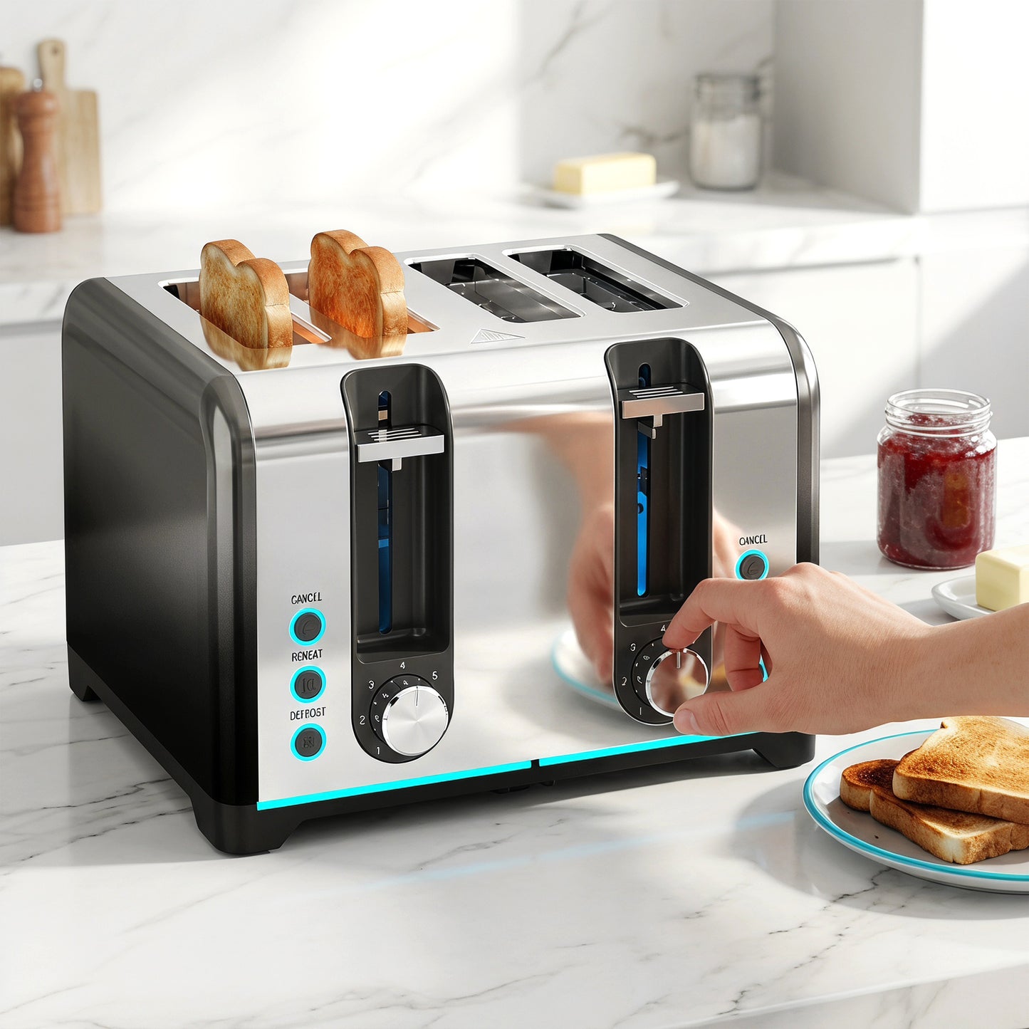 4 Slice Toaster with 7 Browning Levels, Reheat, Defrost and Cancel Functions