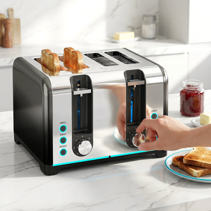 4 Slice Toaster with 7 Browning Levels, Reheat, Defrost and Cancel Functions
