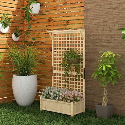 Raised Bed & Privacy Screen with Drainage Holes, Wood Planter with Trellis for Climbing Plants to Grow Vegetables, Flowers