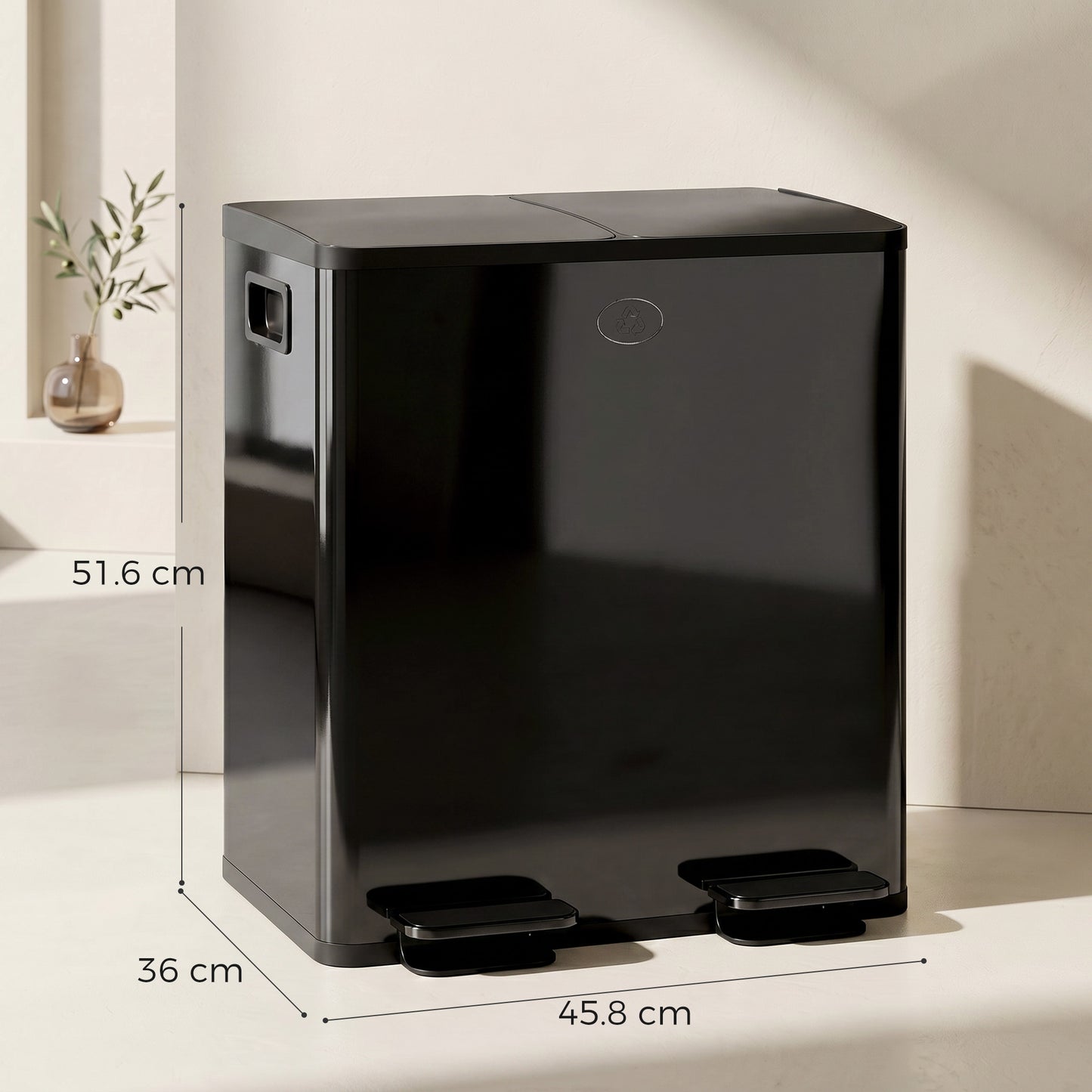 40L Dual Compartment Stainless Steel Bin, with Deodoriser Holders - Black