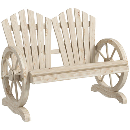 Fir Wood Love Seats with Wheel-Shaped Armrests, Large Load-Bearing Chair, Natural Wood Finish