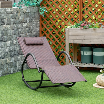 Zero Gravity Rocking Lounge Chair Rattan Effect Patio Rocking Chair w/ Removable Pillow Recliner Seat Breathable Texteline