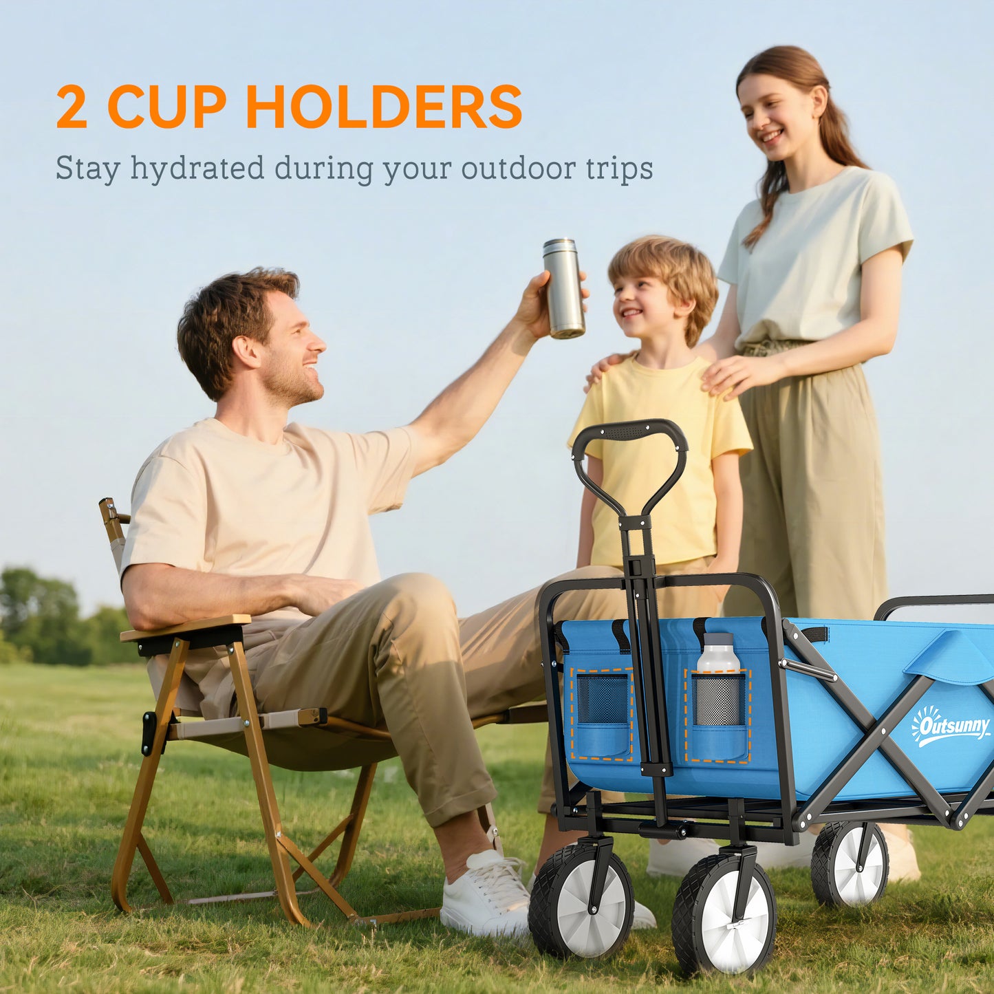 135L Festival Trolley on Wheels, Folding Wagon Camping Trolley Cart with Adjustable Handle, Dual Brakes