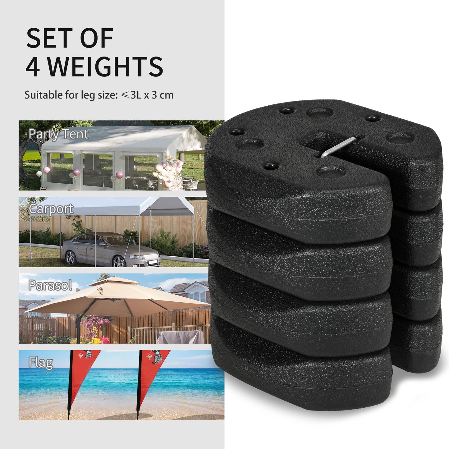 Total 12KG Gazebo Weights Set of 4, Weights for Gazebo Legs with Reinforce Pins and Carry Belt, for Canopies Tents