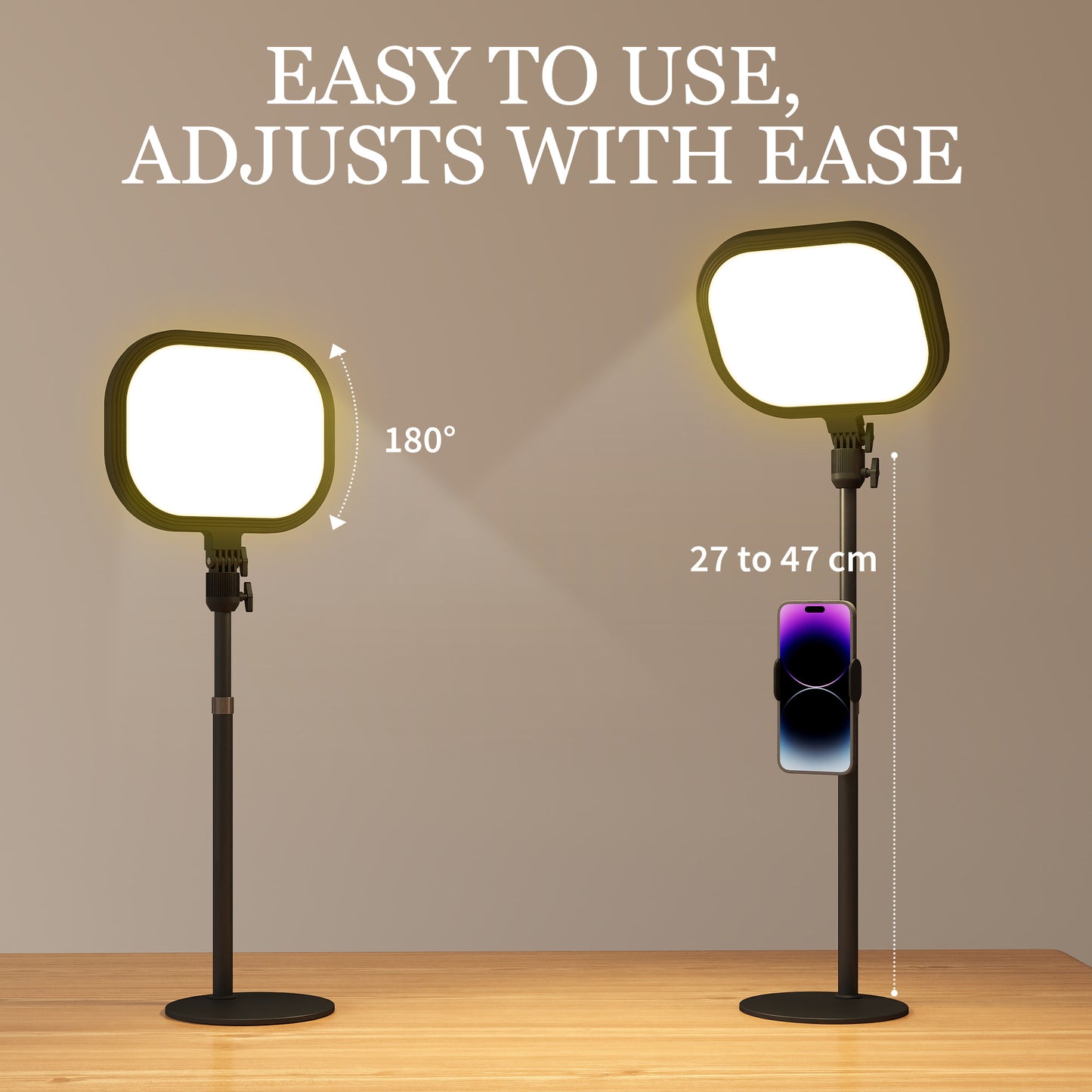 Selfie Light for Video Conference Lighting, Dimmable Desk Lamp with Stand Phone Holder