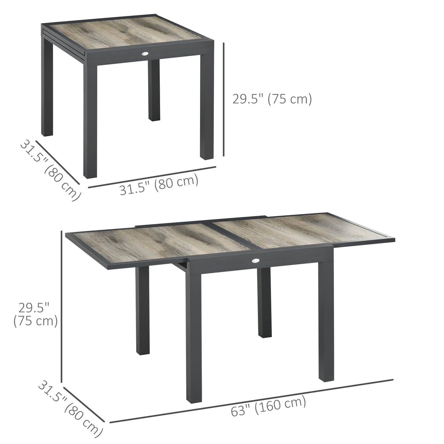 Extending Garden Table, Outdoor Dining Table for 6, Aluminium Frame Rectangular Patio Table with Plastic Board Tabletop