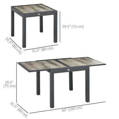 Extending Garden Table, Outdoor Dining Table for 6, Aluminium Frame Rectangular Patio Table with Plastic Board Tabletop