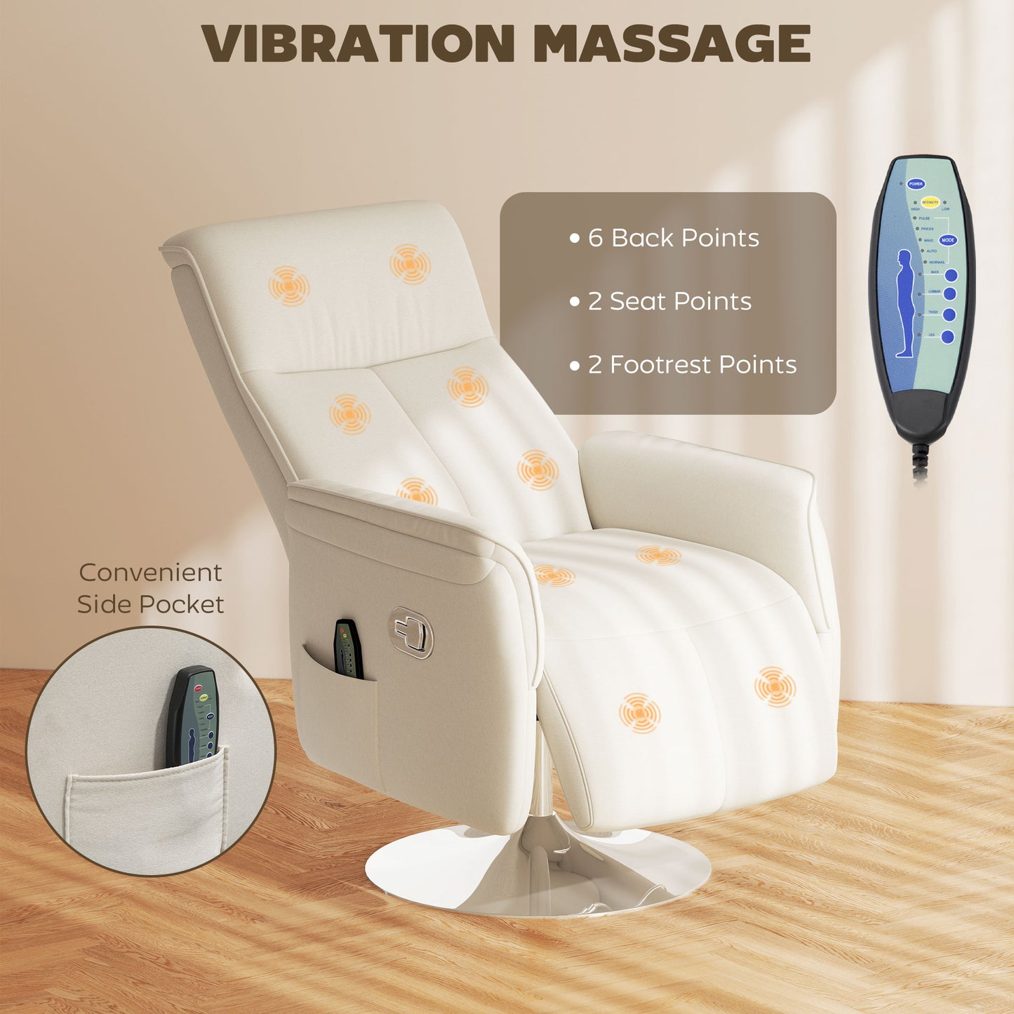 10-Point Massage Recliner Armchair - Cream