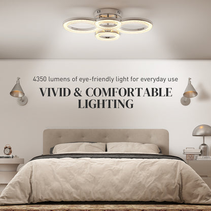 4-Ring LED Ceiling Light, Flush Mount Ceiling Light with 3 Colour Temperatures, Silver Tone