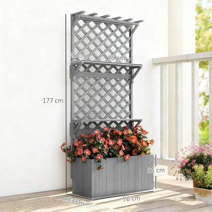 52L Wooden Planter, with Trellis and Shelves - Grey