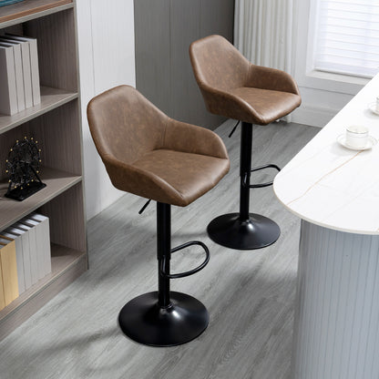 Bar Stools Set of 2, Height Adjustable Swivel Barstools, PU Leather Kitchen Stools with Backs