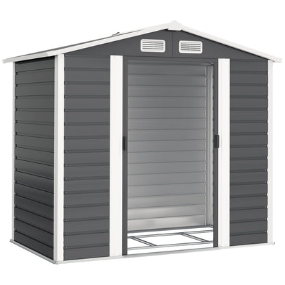 7 x 4ft Garden Shed, Easy to Assemble, Upgraded Galvanised Steel Frame with Foundation Kit, Double Doors with Lock