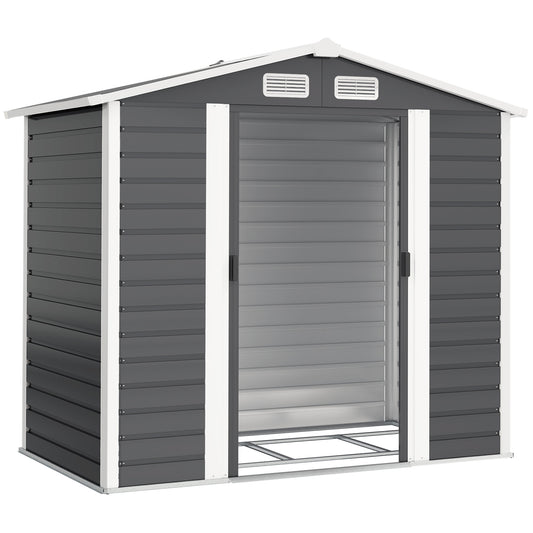7 x 4ft Garden Shed, Easy to Assemble, Upgraded Galvanised Steel Frame with Foundation Kit, Double Doors with Lock