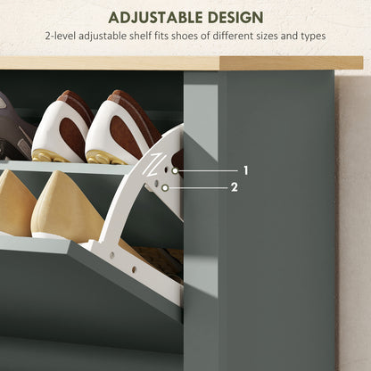 Slim Shoe Cabinet, Narrow Shoe Cupboard with 2 Flip Drawers, Adjustable Shelves for 12 Pairs of Shoes, Light Grey