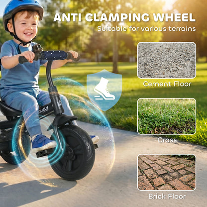 6 in 1 Tricycle for Kids with 5-point harness straps, Removable Canopy, Dark Blue