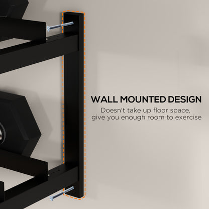 Wall-Mounted Dumbbell Rack, 2-Tier Weight Stand, Space-Saving and Multi-Functional Steel organiser for Home Gym, Black