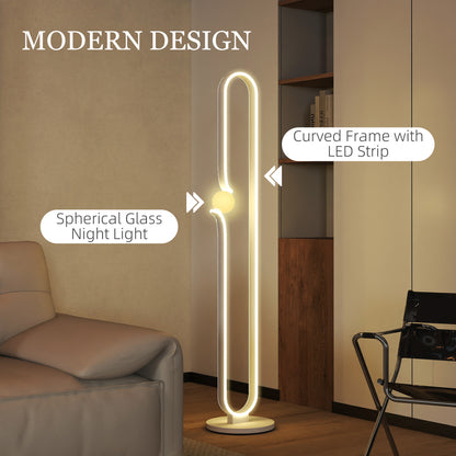 LED Floor Lamp, Dimmable Floor Standing Lamp with Glass Night Light, Foot Switch for Living Room, Bedroom, Office, White