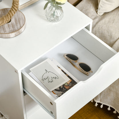 Bedside Table, Bedside Cabinet with 3 Drawers, Side End Table with Pine Wood Legs for Bedroom Living Room, White