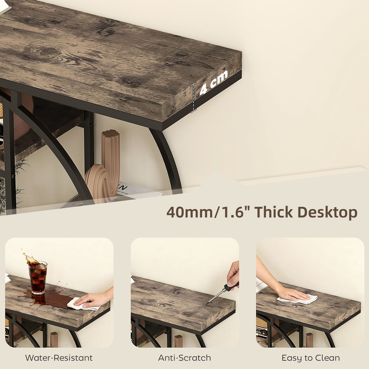 Industrial Console Table with Storage Shelves - Rustic Brown