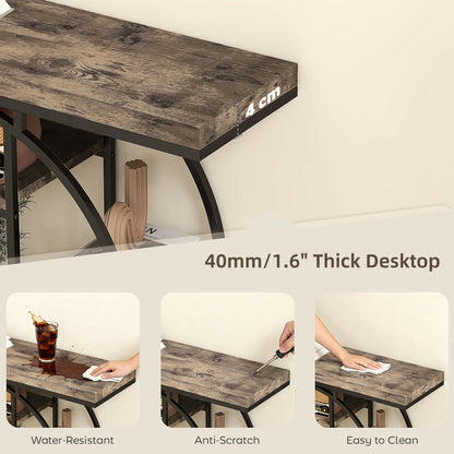 Industrial Console Table with Storage Shelves - Rustic Brown