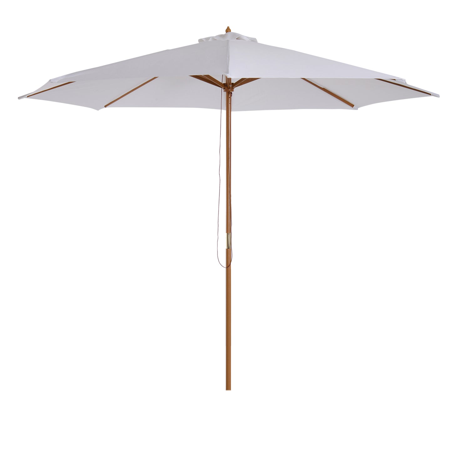 3(m) Garden Parasol, Pulley Operated Patio Umbrella, Wooden Table Market Umbrella with Rope Pulley Mechanism and 8 Ribs