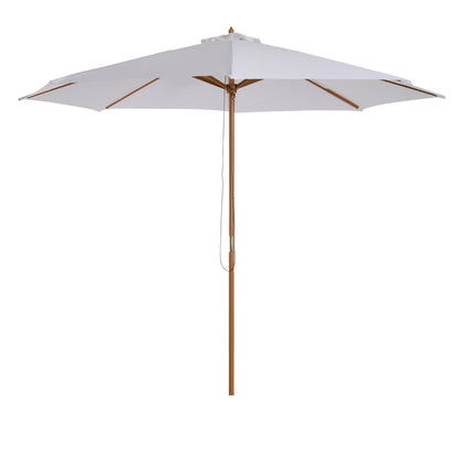 3(m) Garden Parasol, Pulley Operated Patio Umbrella, Wooden Table Market Umbrella with Rope Pulley Mechanism and 8 Ribs