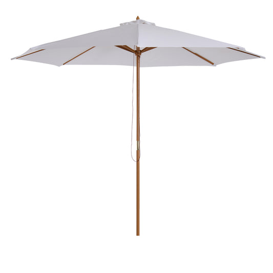 3(m) Garden Parasol, Pulley Operated Patio Umbrella, Wooden Table Market Umbrella with Rope Pulley Mechanism and 8 Ribs
