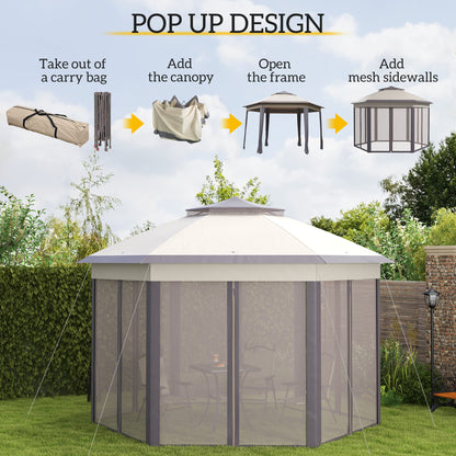 3 x 4m Garden Gazebo Hexagon Pop Up Gazebo Party Tent Canopy Double Roof Instant Shelter with Netting and Carry Bag for Outdo