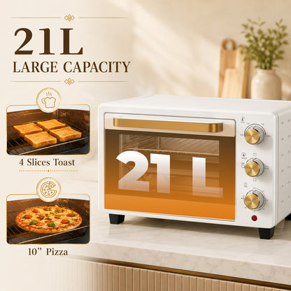 21L Mini Countertop Oven, 100°C-230°C Adjustable Temperature, White