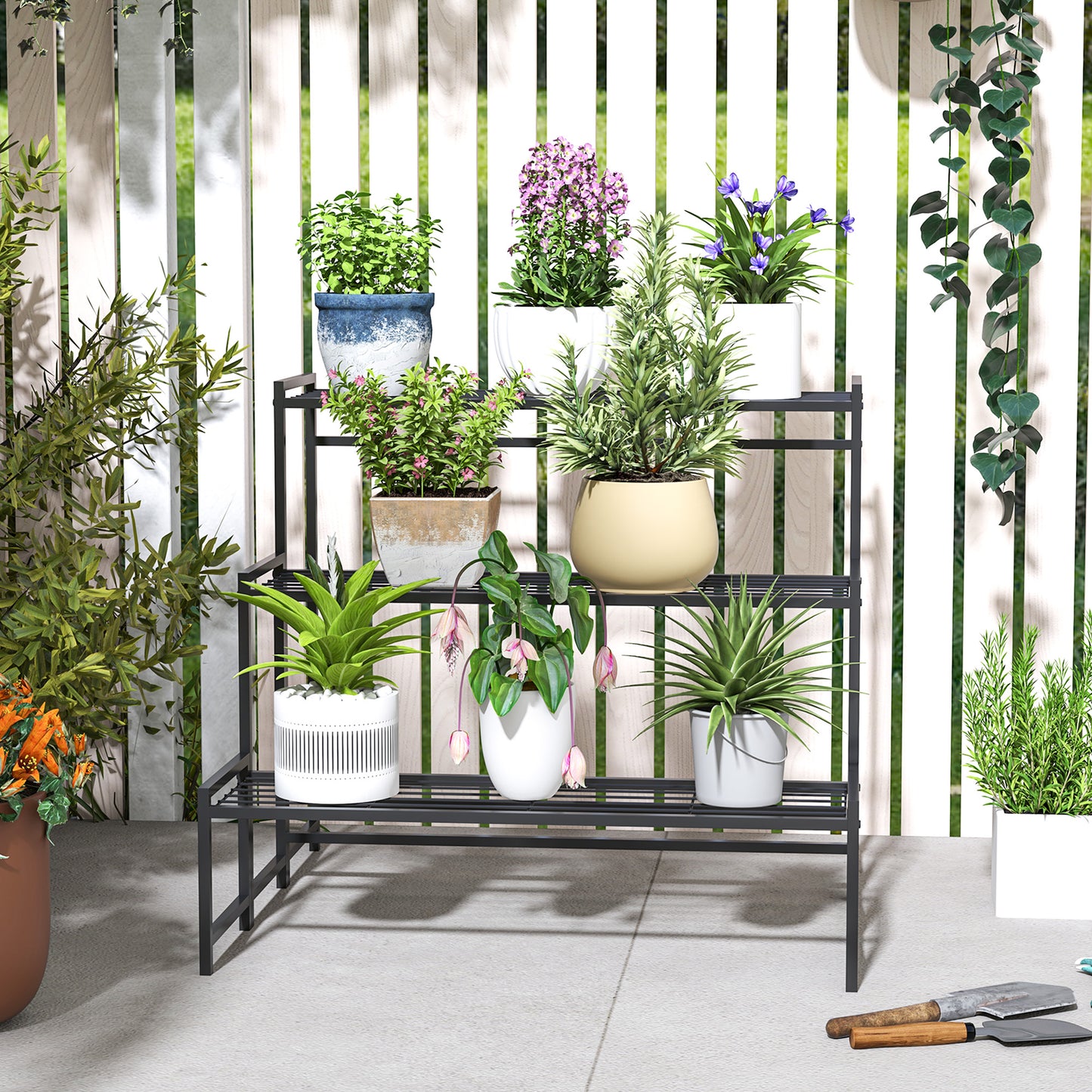 Three-Tier Metal Plant Shelf - Black