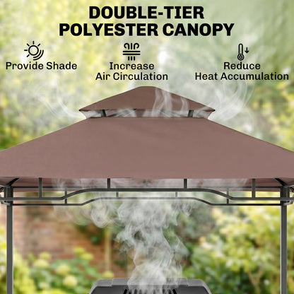 2.5x1.5m (8'x5') Grill Gazebo Canopy, Double Tiered Outdoor BBQ Gazebo Shelter with 2 Side Shelves for Garden, Patio