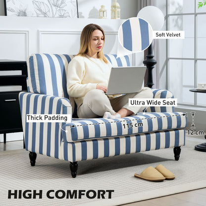 Modern Cuddle Chair, Velvet Single Sofa Armchair with Stripe, Turned Legs and Wide Seat