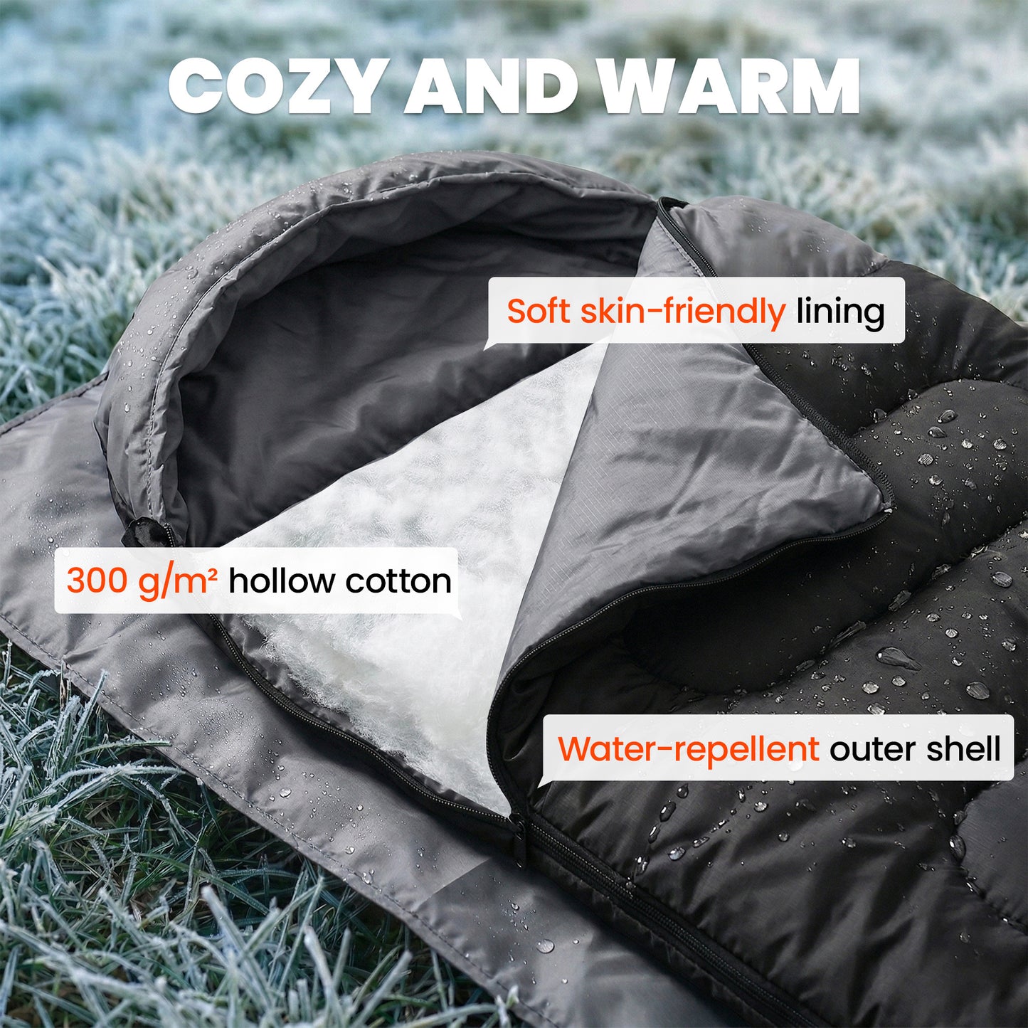 Sleeping Bag for Adults, Lightweight & Compact Sleeping Bag, 3 Seasons, Black
