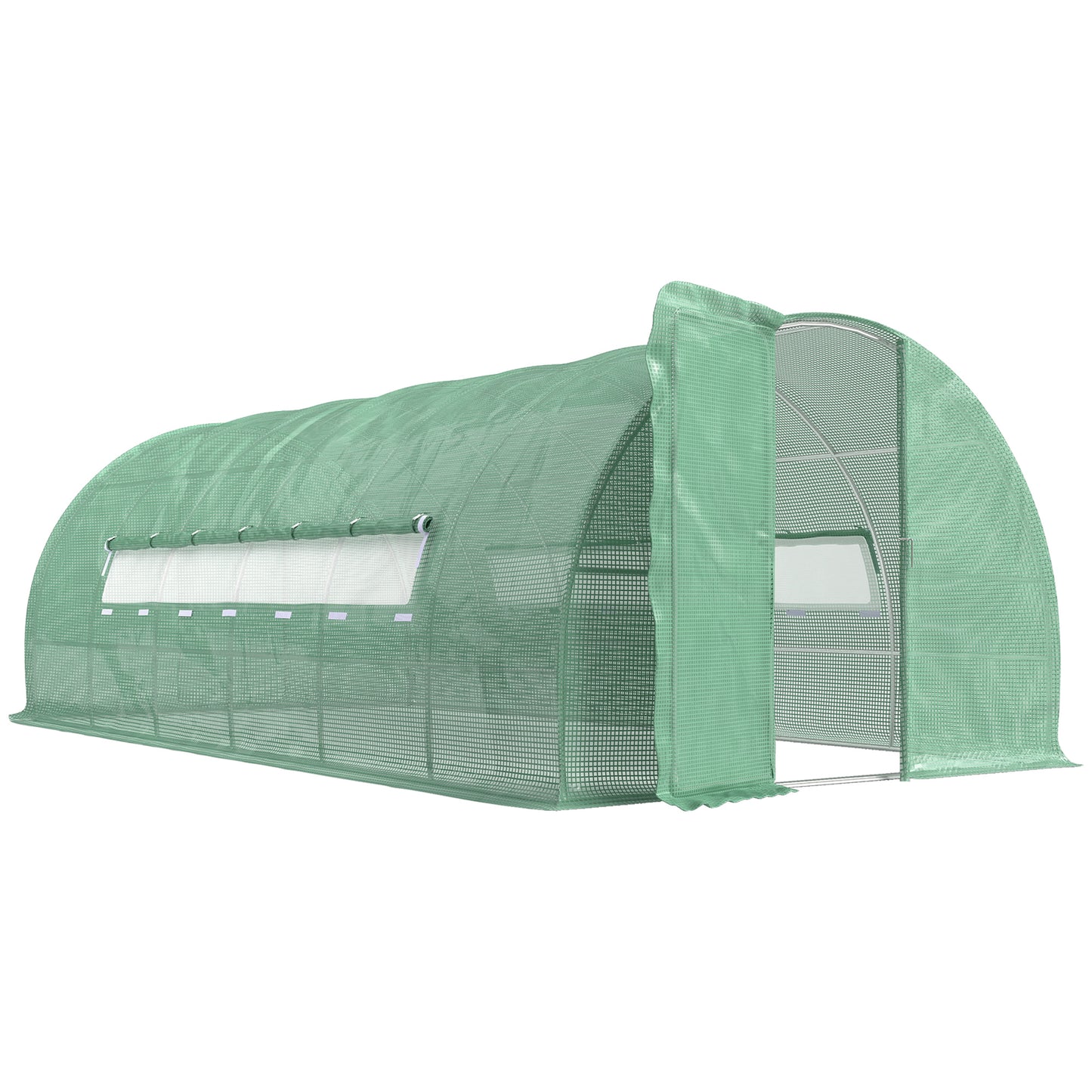 Large Polytunnel Walk In Greenhouse, Plant Gardening Tunnel Green House with Metal Hinged Door