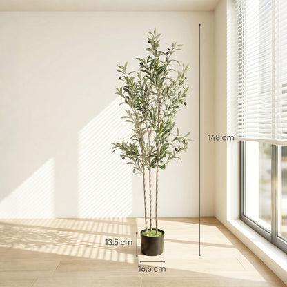 Decorative Artificial Plant, 148 cm Silk Olive Tree with 553 Leaves in Cement Pot, Fake Plant