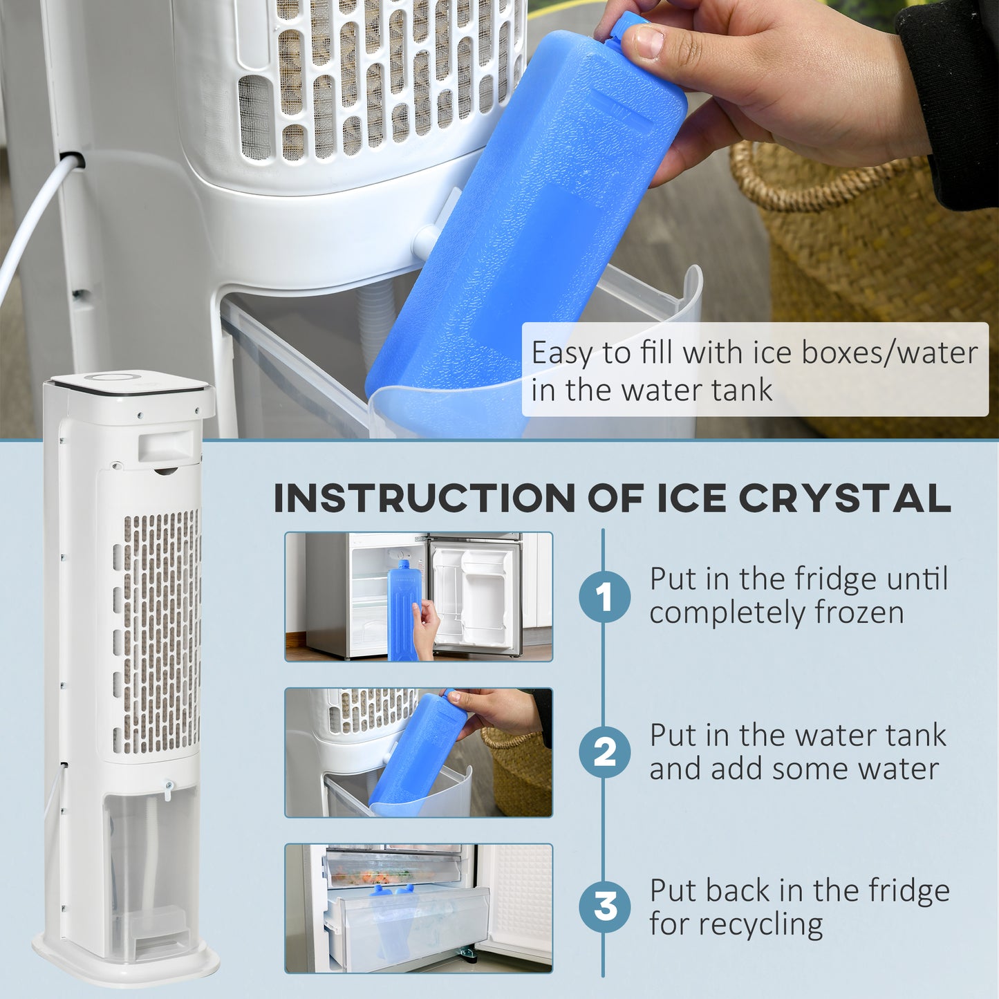 Evaporative Air Cooler, 5L Water Tank Oscillating Ice Cooling Fan with 3 Modes, 3 Speeds, Remote Control, Timer