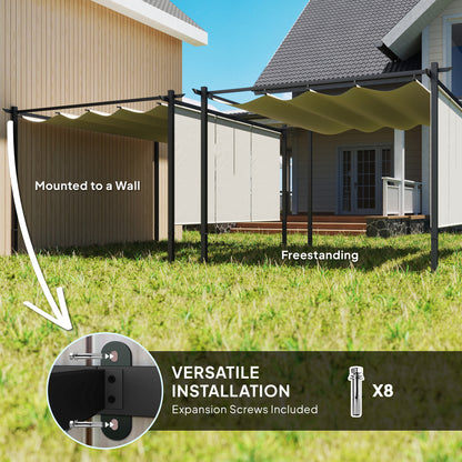 3 x 4m Metal Pergola with Retractable Roof and Roller Shade, Free Standing Gazebo Canopy Pergola Kit