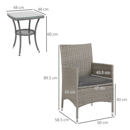 3 Pieces Rattan Bistro Set, Wicker Garden Furniture Set with 2-Tier Coffee Table and Chairs, Washable Cushions