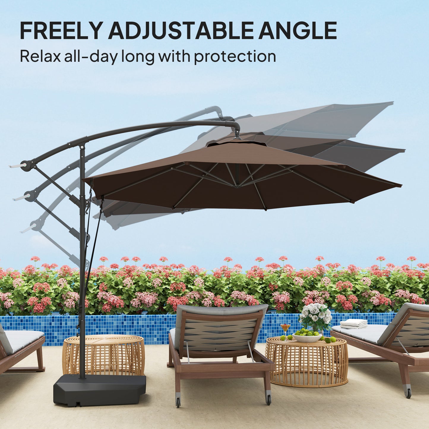3(m) Garden Cantilever Parasol with Fillable Base up to 90kg, Wind Protection Strap, Cover