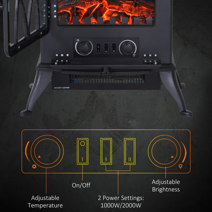 Electric Stove Heater with Realistic Flame Effect, 2000W Portable Indoor Freestanding Electric Fireplace with Adjustable Ther