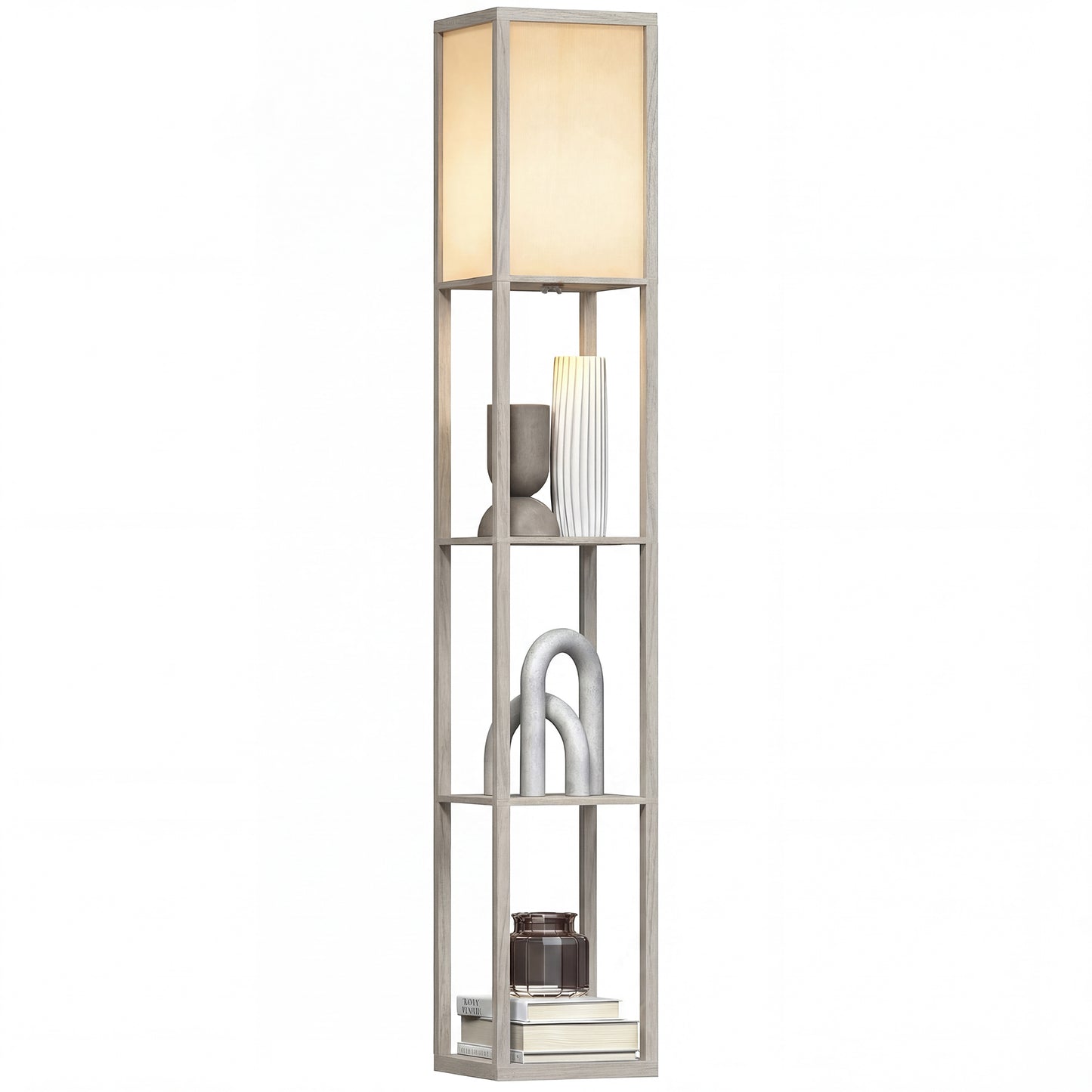 3-Tier Floor Lamp with Shelves and Storage, Modern Corner Standing Lamp with Lampshade, Foot Switch for Living Room, Bedroom