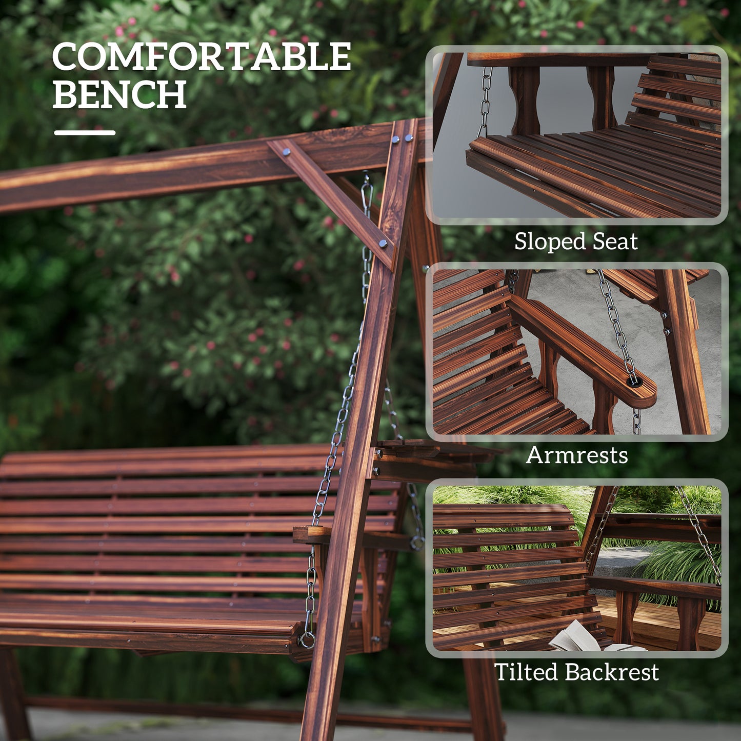 Three-Seater Wooden Swing Bench