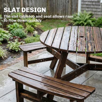 Wooden Garden Dining Set, 6 Seater Round Dining Picnic Table with Matching Bench