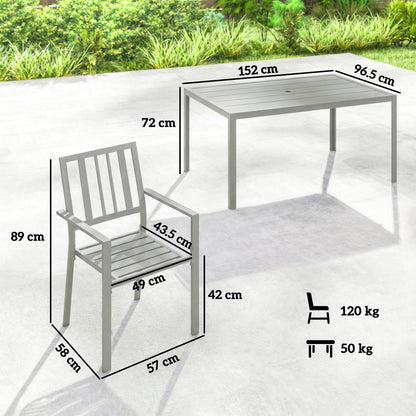Garden Table and Chairs for 6, 7 Pieces Garden Furniture Set with Table, 6 Stackable Chairs and Umbrella Hole Light Grey