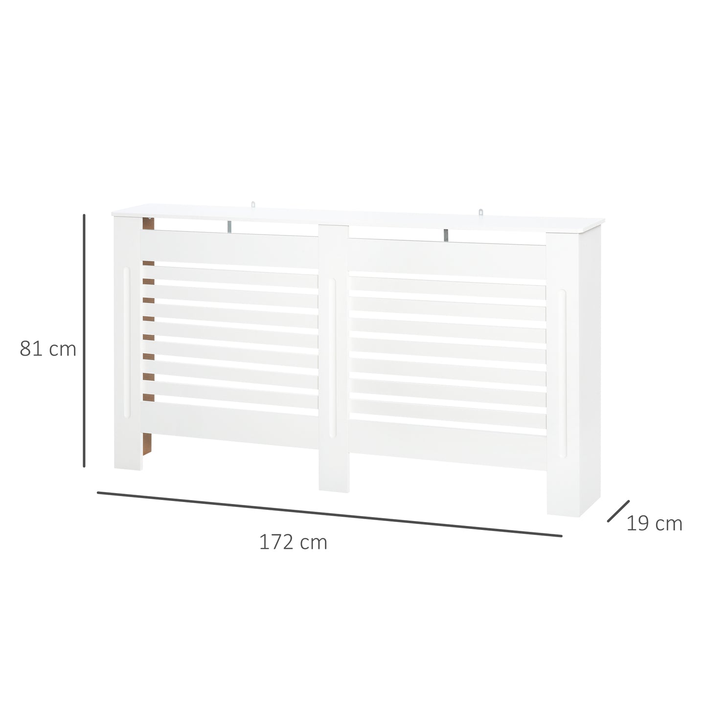 Radiator Cover, Modern MDF White Painted Cabinet with Horizontal Slats for Living Room, Bedroom, 172L x 19W x 81H cm