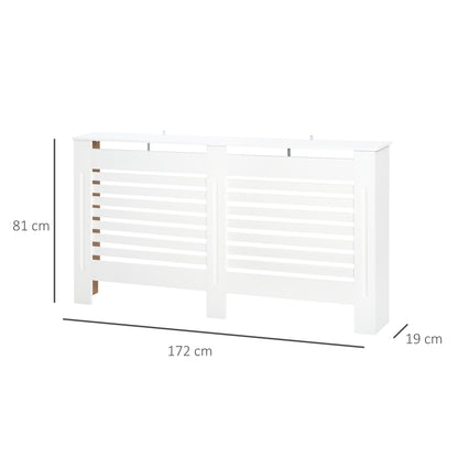 Radiator Cover, Modern MDF White Painted Cabinet with Horizontal Slats for Living Room, Bedroom, 172L x 19W x 81H cm