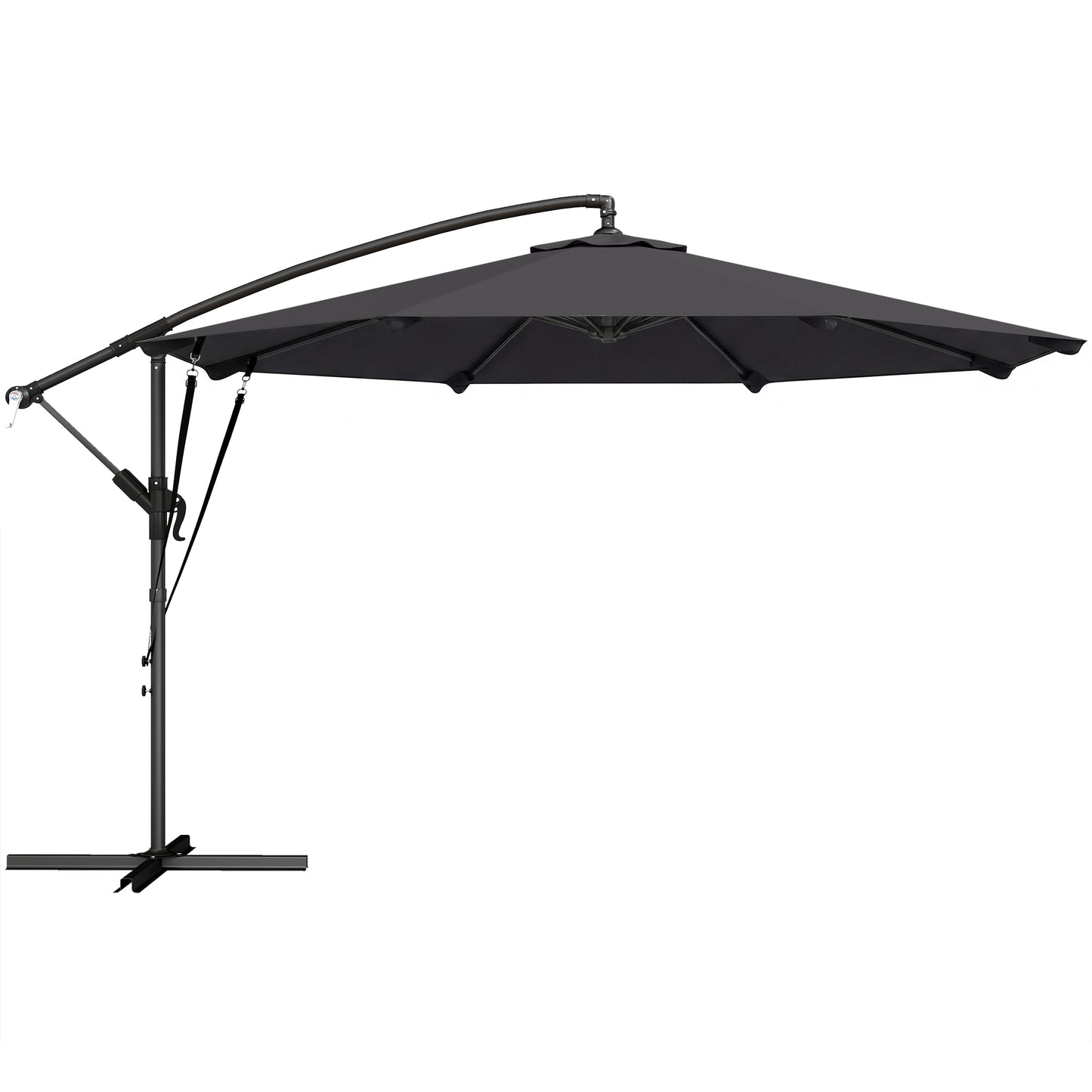 3 m Cantilever Parasol with Protective Cover and Wind Ropes, Banana Parasol with Crank Handle, Black