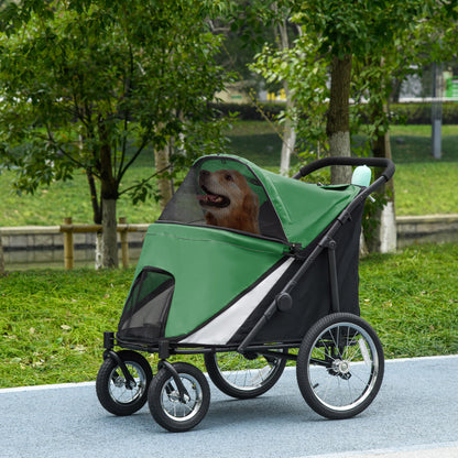 Foldable Pet Stroller, with Washable Cushion, Storage Bags, Safety Leash, for Medium, Large Dogs, Cats - Green