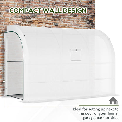Outdoor Walk-In Greenhouse, Plant Nursery with Zippered Doors, PE Cover and 3-Tier Shelves, White, 300 x 150 x 213 cm